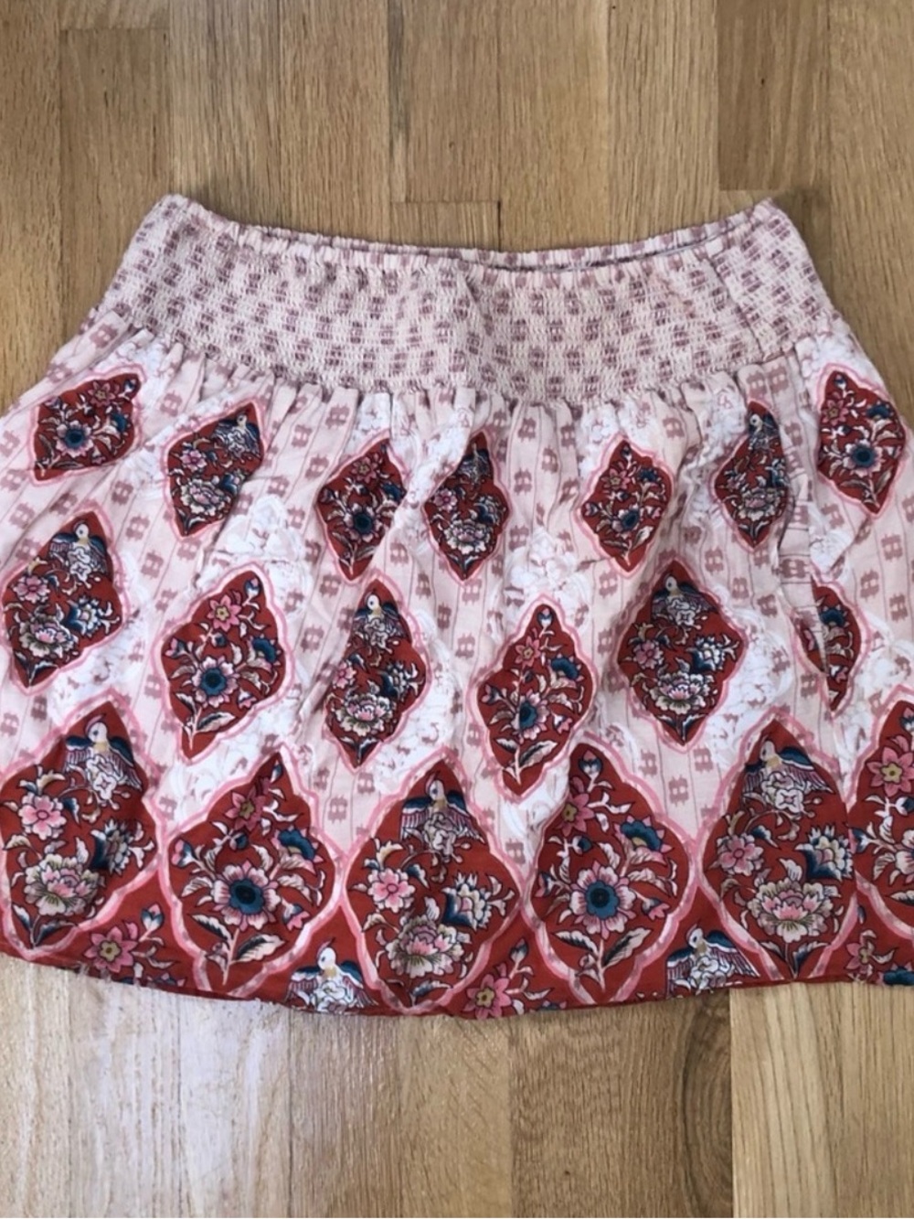 Ecote Pink Mini Skirt with Red Medallion Floral Print